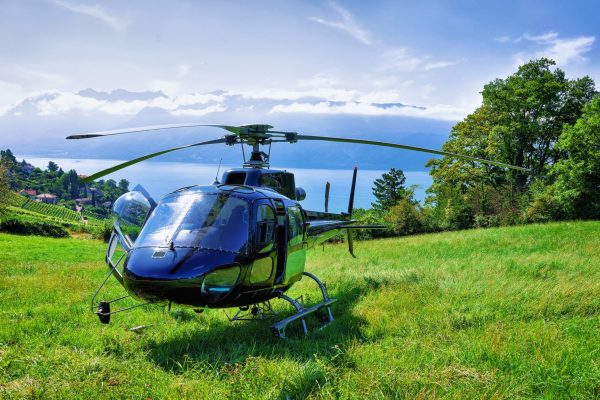 Helicopter at Lavaux, Lavaux-Oron district, Switzerland. Geneva Lake on the background